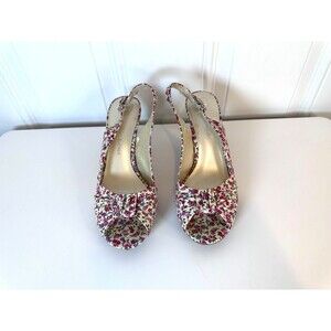 Etienne Aigner Heels Women's Pink Floral Size 7.5 US Peep Toe Sling Back